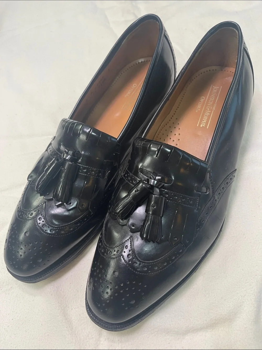Johnston & Murphy Black Leather Kiltie Tassel Loafers